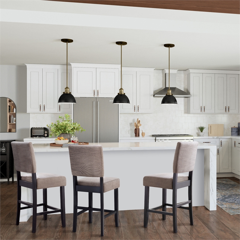 Bowery Hill Modern Wood Upholstered Back Counter Stool Set in Black and Gray