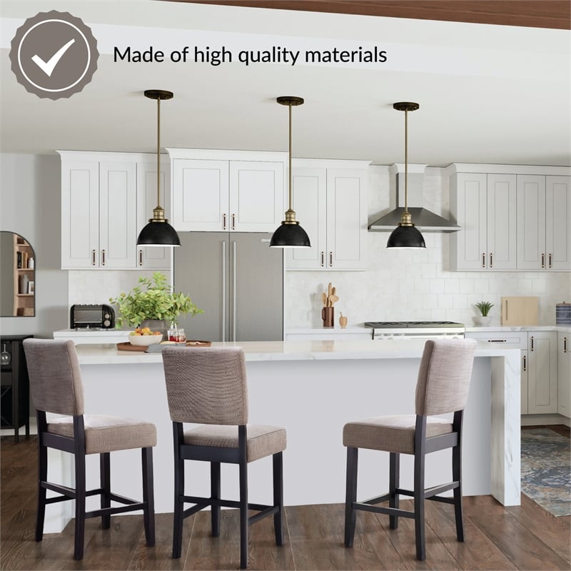 Bowery Hill Modern Wood Upholstered Back Counter Stool Set in Black and Gray