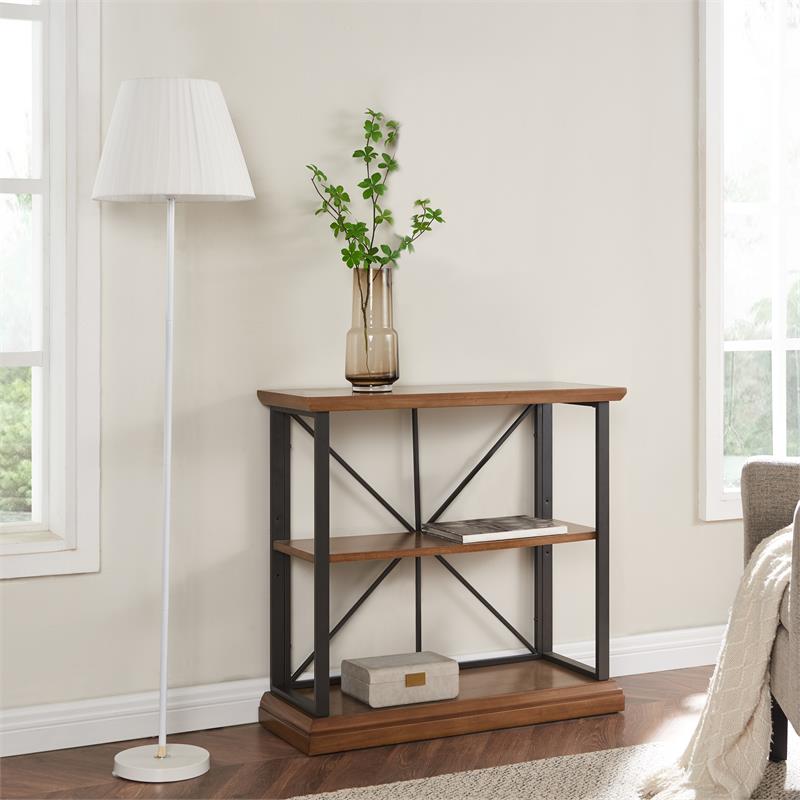 Bowery Hill Modern Mixed Metal and Wood Bookshelf in Willow/Gunmetal Espresso