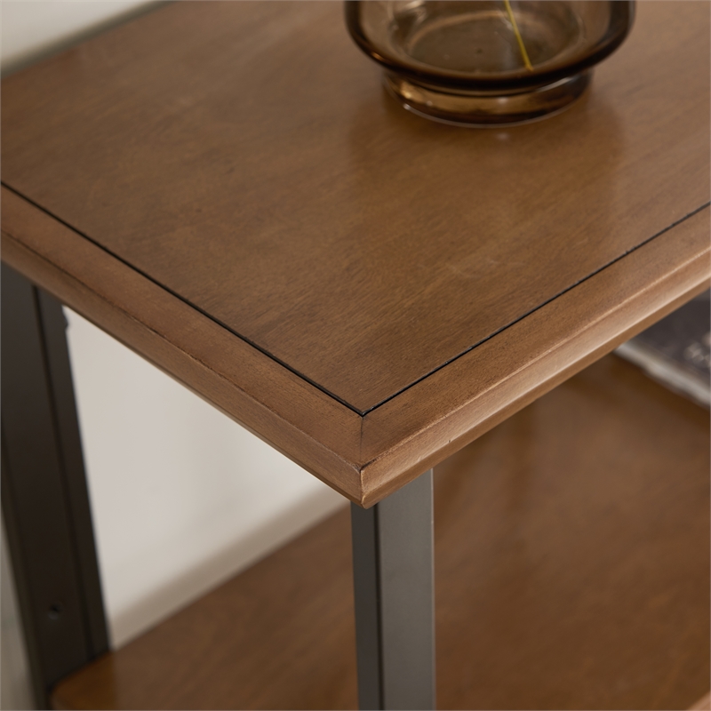 Bowery Hill Modern Mixed Metal and Wood Bookshelf in Willow/Gunmetal Espresso