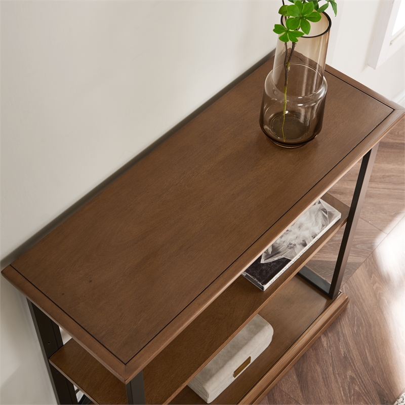 Bowery Hill Modern Mixed Metal and Wood Bookshelf in Willow/Gunmetal Espresso