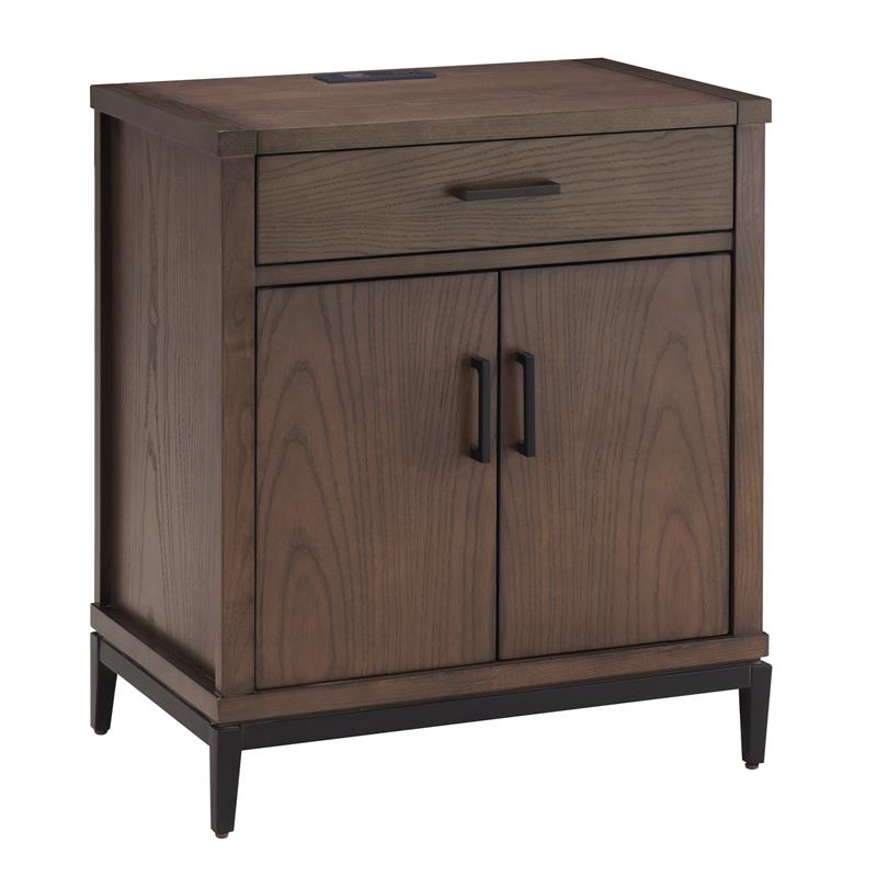 Bowery Hill Modern Assembled Nightstand Table with AC/USB in Coffee Bean/Black