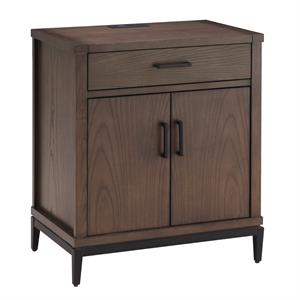 Bowery Hill Modern Assembled Nightstand Table with AC/USB in Coffee Bean/Black