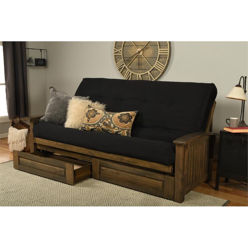 Bowery Hill Queen-size Wood Storage Futon-Suede Black Mattress