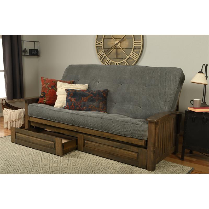 Bowery Hill Queen-size Wood Storage Futon-Thunder Gray Mattress