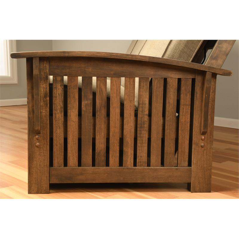 Bowery Hill Queen-size Wood Storage Futon- Linen Stone Mattress