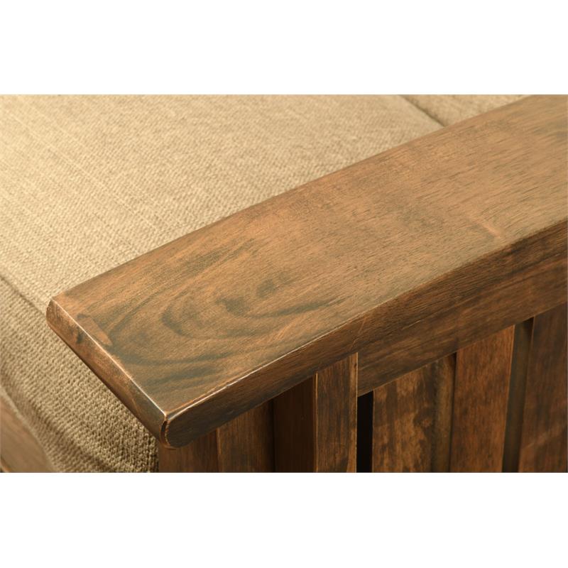 Bowery Hill Queen-size Wood Storage Futon- Linen Stone Mattress