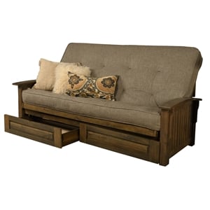 Bowery Hill Queen-size Wood Storage Futon- Linen Stone Mattress