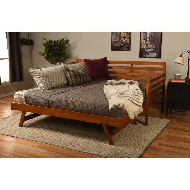 Bowery Hill Modern Wood Daybed with Pop Up Bed in Brown-Mattress Not Included