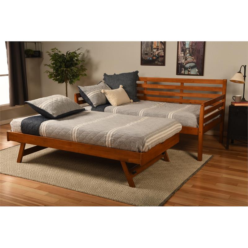 Bowery Hill Modern Wood Daybed with Pop Up Bed in Brown-Mattress Not Included