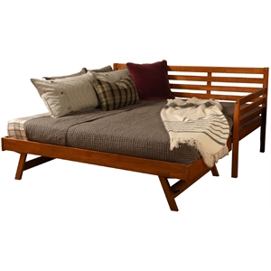 Bowery Hill Modern Wood Daybed with Pop Up Bed in Brown-Mattress Not Included