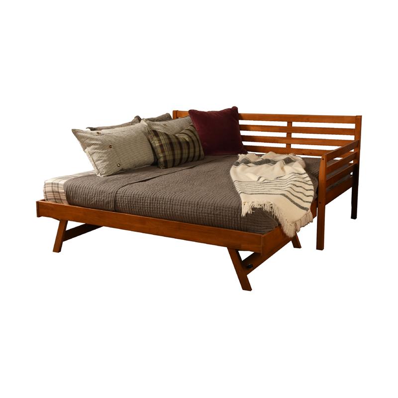 Bowery Hill Modern Wood Daybed with Pop Up Bed in Brown-Mattress Not Included