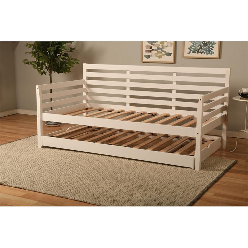 Bowery Hill Modern Wood Daybed with Pop Up Bed in White-Mattress Not Included
