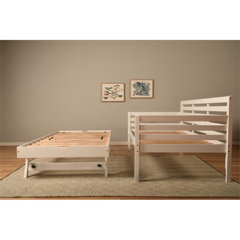 Bowery Hill Modern Wood Daybed with Pop Up Bed in White-Mattress Not Included