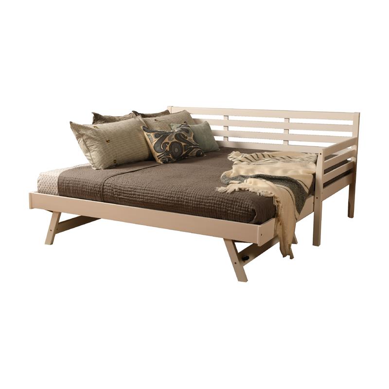 Bowery Hill Modern Wood Daybed with Pop Up Bed in White-Mattress Not Included