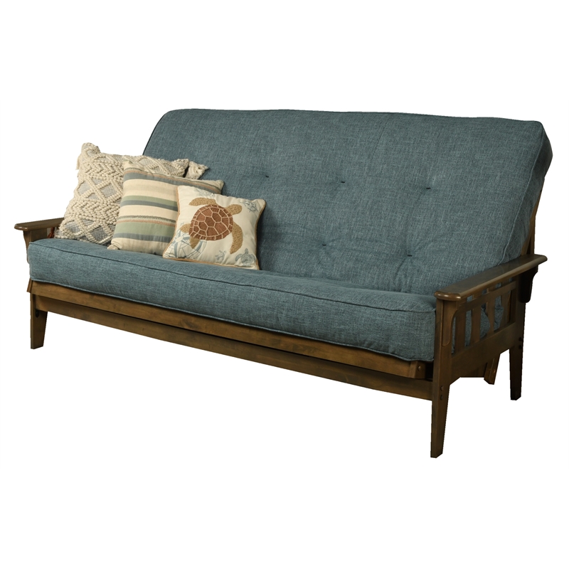Bowery Hill Modern Queen-size Wood Futon-Linen Aqua Blue Mattress