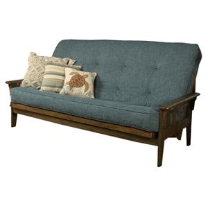 Bowery Hill Modern Queen-size Wood Futon-Linen Aqua Blue Mattress