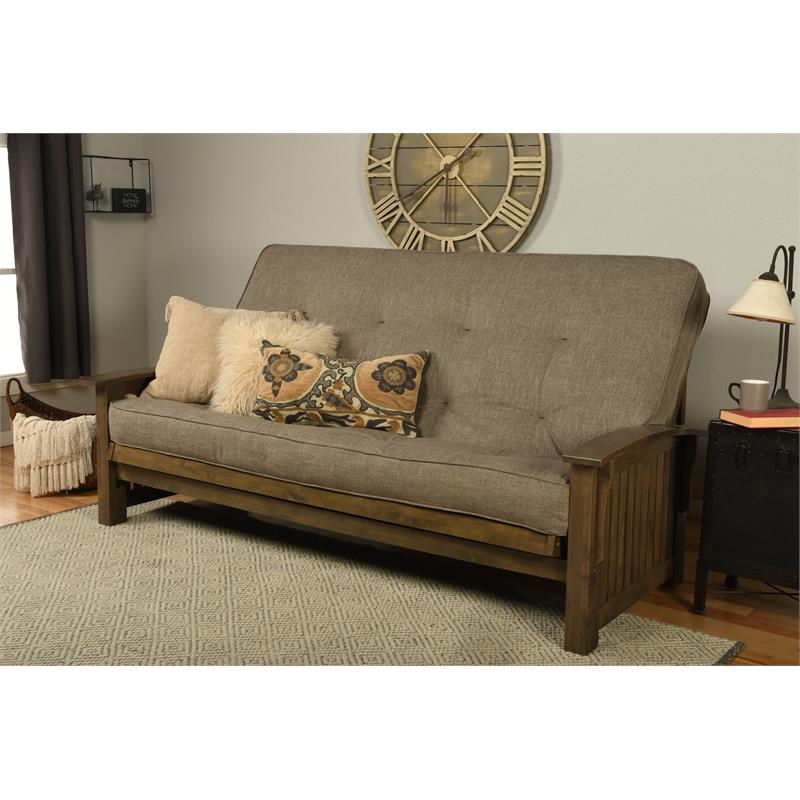 Bowery Hill Modern Queen-size Wood Futon with Linen Stone Mattress