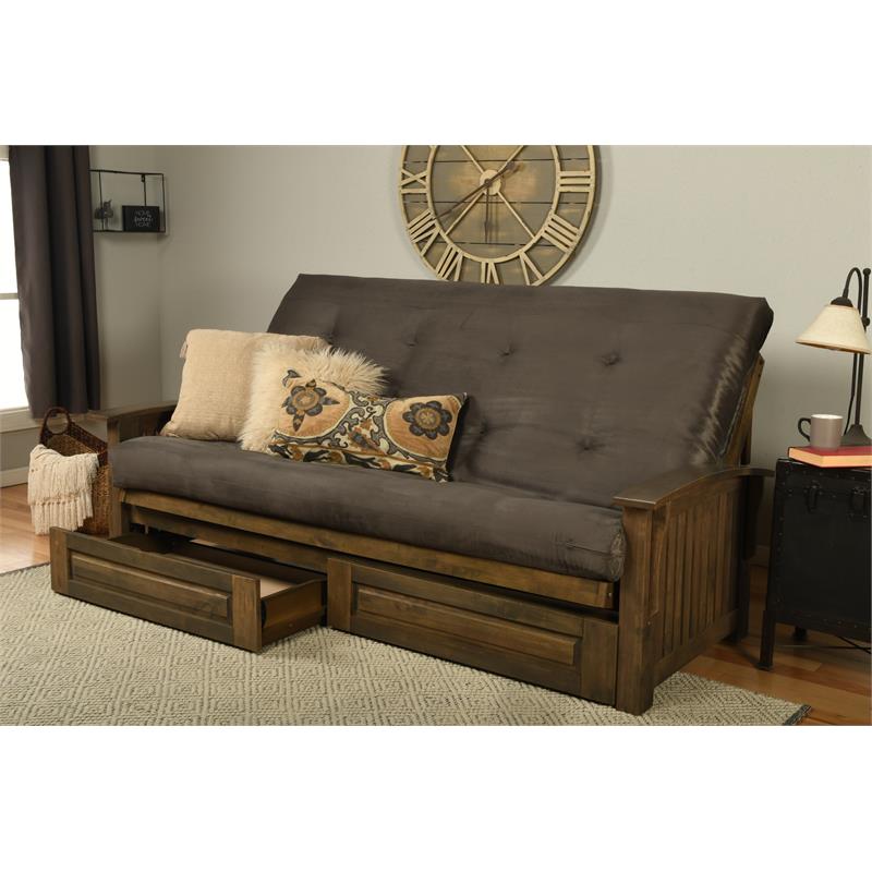 Bowery Hill Queen-size Wood Storage Futon with Gray Mattress
