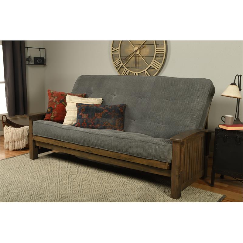 Bowery Hill Queen-size Wood Futon with Thunder Gray Mattress