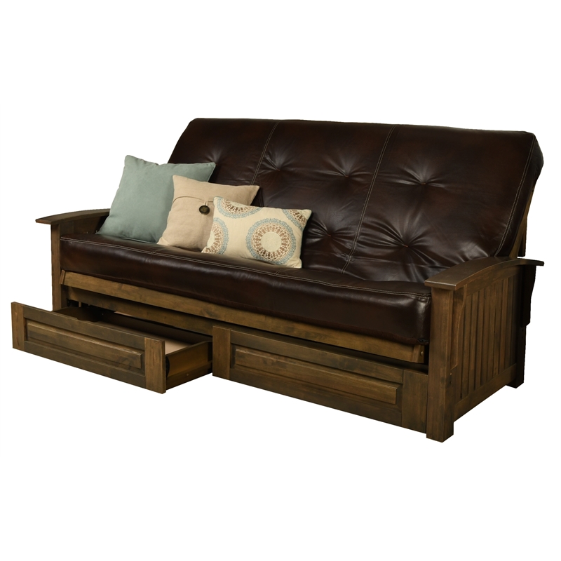 Bowery Hill Queen-size Wood Storage Futon-Java Brown Mattress