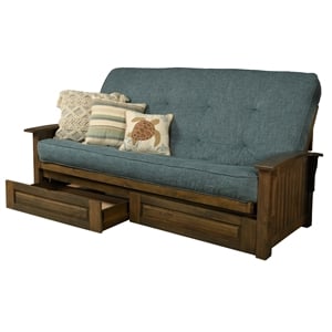 Bowery Hill Queen-size Wood Storage Futon- Aqua Blue Mattress