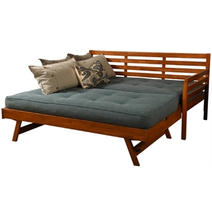Bowery Hill Wood Daybed/Pop Up Bed in Brown w/ Linen Mattress