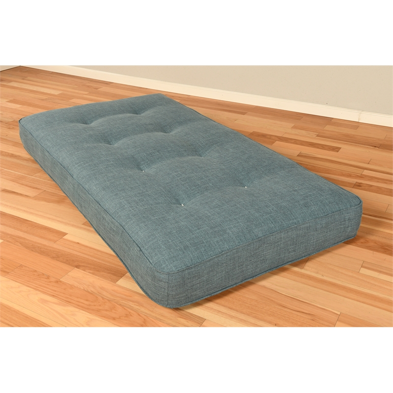 Bowery Hill Traditional Fabric Twin Tufted Daybed Mattress in Aqua Blue