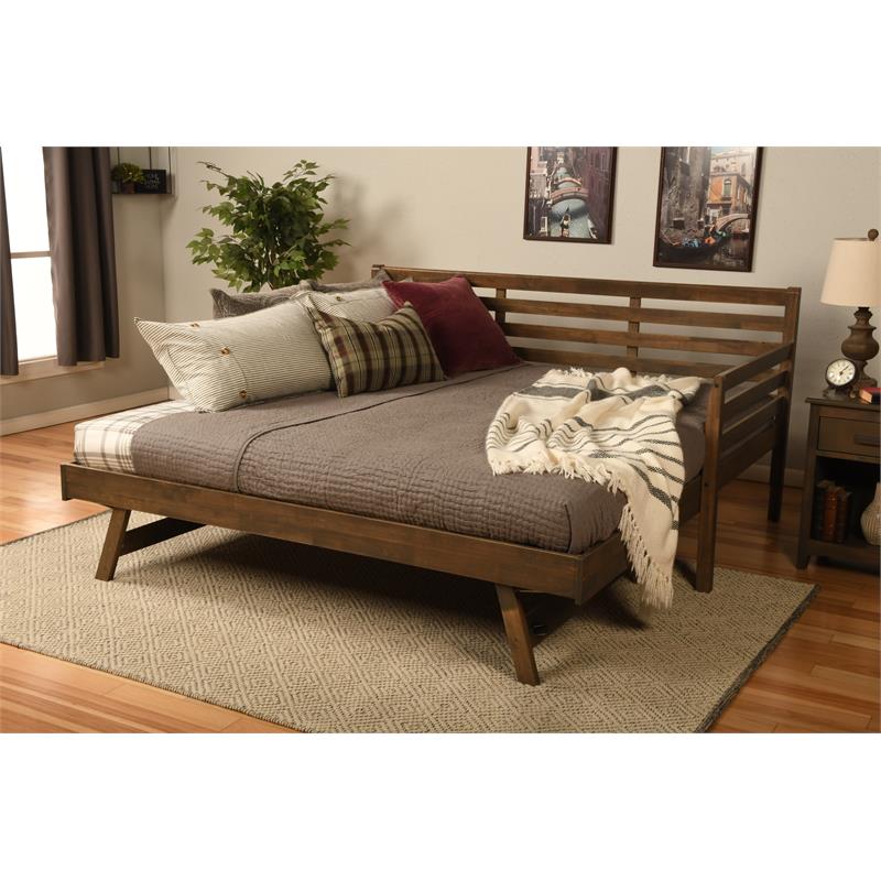 Bowery Hill Twin to King Size Daybed in Wood in Rustic Walnut - Easy Assembly