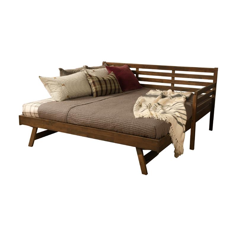 Bowery Hill Twin to King Size Daybed in Wood in Rustic Walnut - Easy Assembly