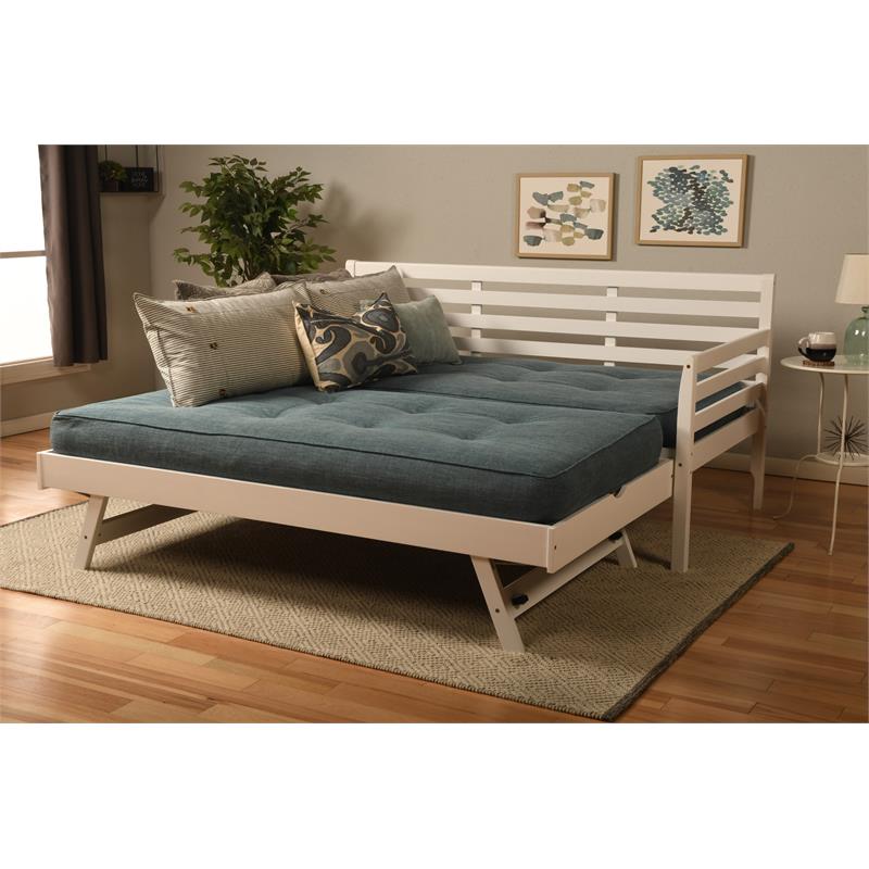 Bowery Hill Wood Daybed and Pop Up Bed in White with Linen Mattress