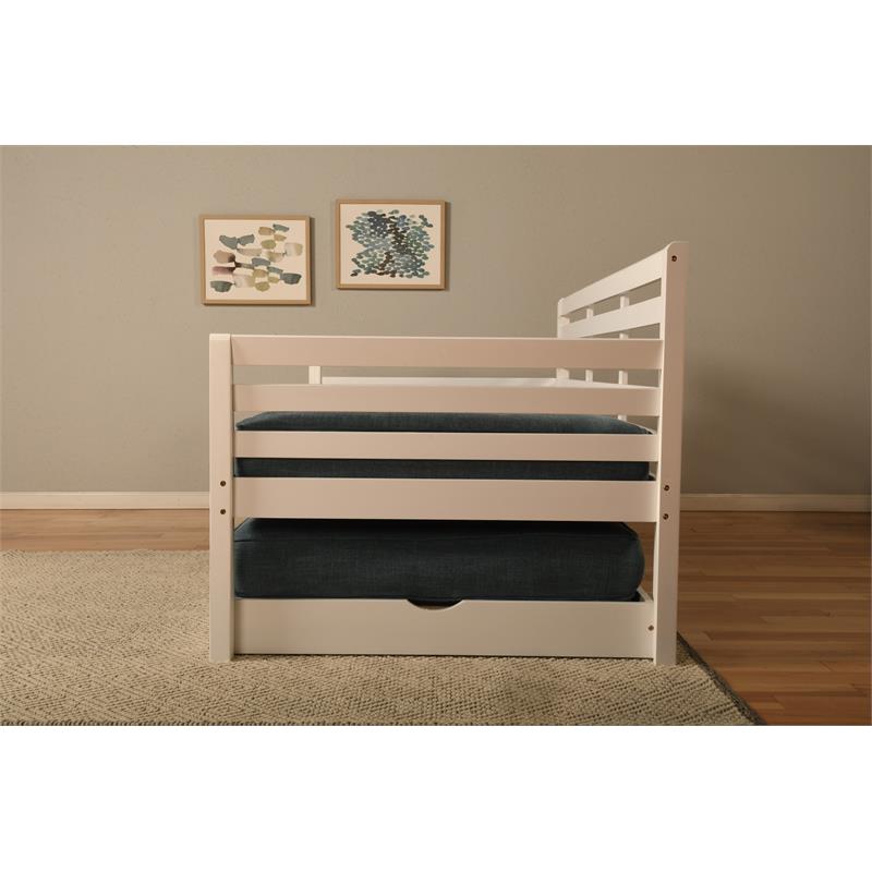 Bowery Hill Wood Daybed and Pop Up Bed in White with Linen Mattress