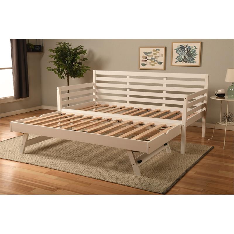 Bowery Hill Wood Daybed and Pop Up Bed in White with Linen Mattress
