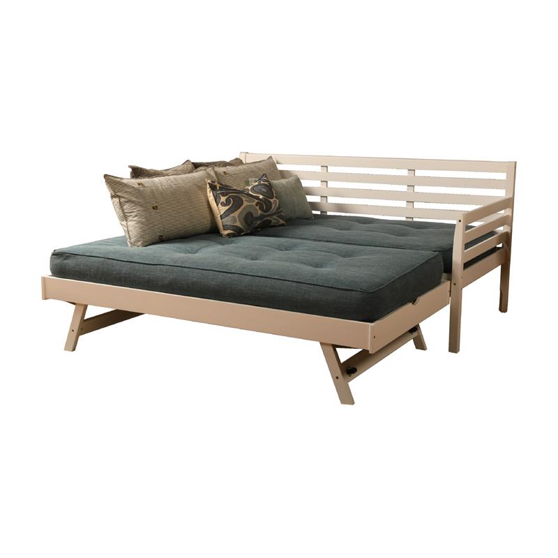 Bowery Hill Wood Daybed and Pop Up Bed in White with Linen Mattress
