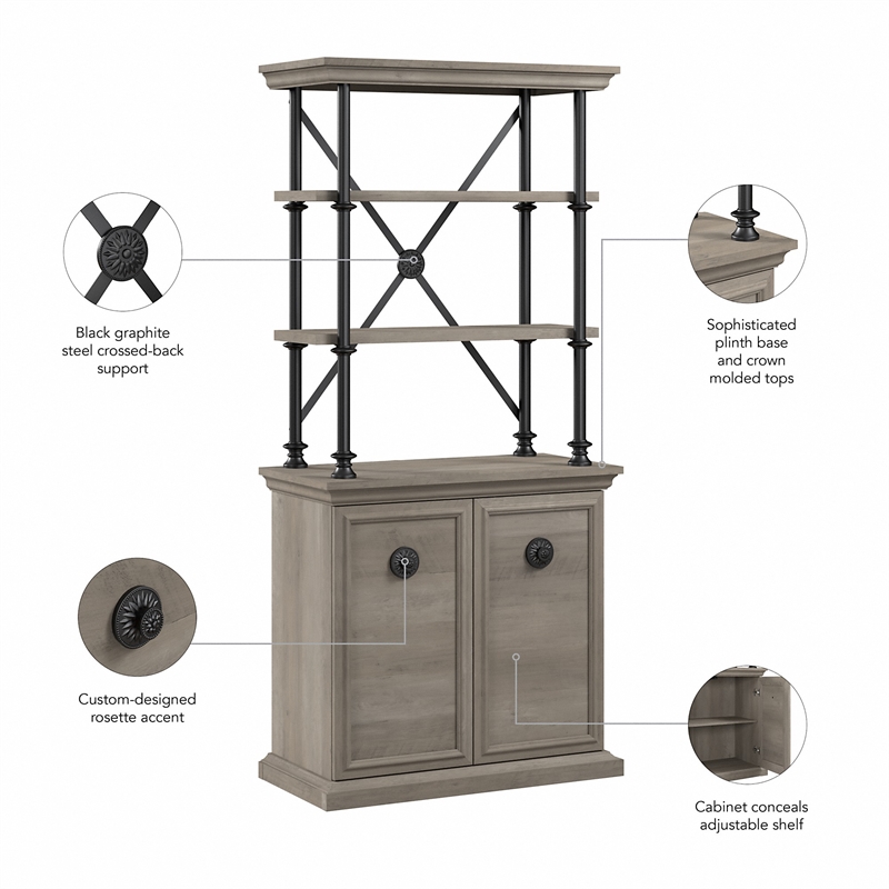 Bowery Hill Designer Bookcase with Doors in Driftwood Gray - Engineered Wood