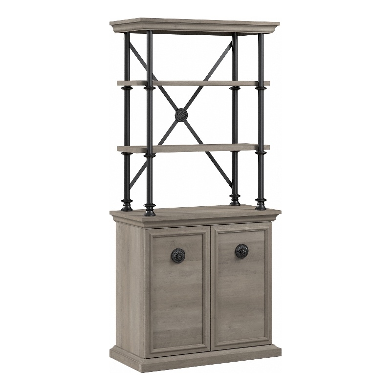 Bowery Hill Designer Bookcase with Doors in Driftwood Gray - Engineered Wood
