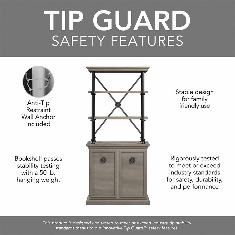 Bowery Hill Bookcase with Doors (Set of Two) in Driftwood Gray - Engineered Wood