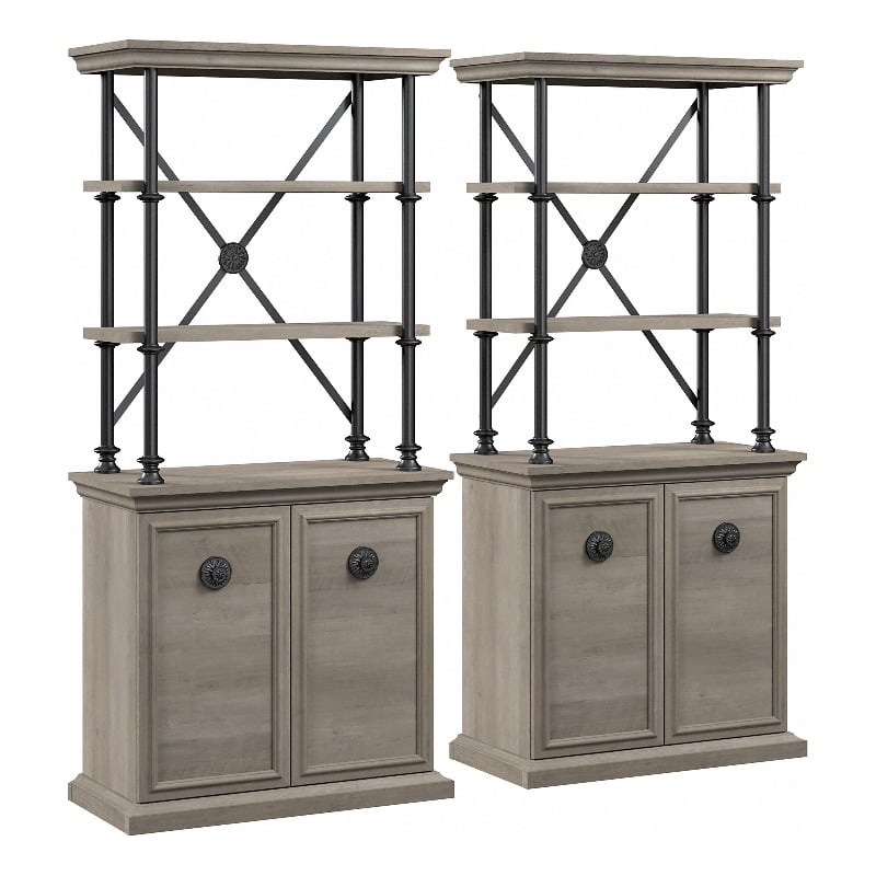 Bowery Hill Bookcase with Doors (Set of Two) in Driftwood Gray - Engineered Wood
