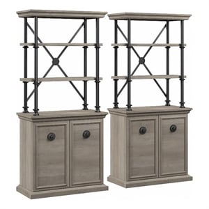 Bowery Hill Bookcase with Doors (Set of Two) in Driftwood Gray - Engineered Wood