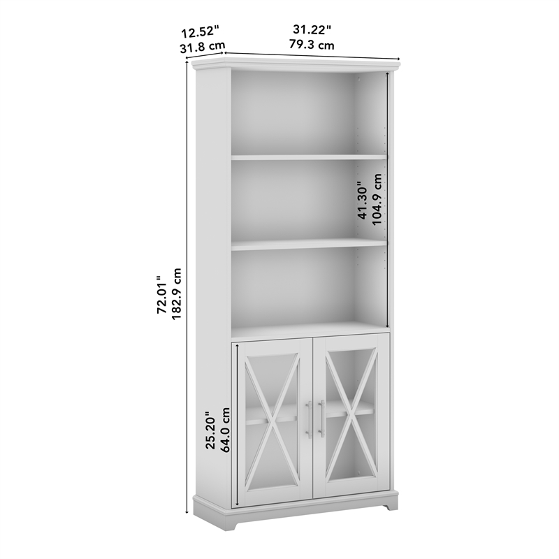 Bowery Hill Engineered Wood 5 Shelf Bookcase with Glass Doors in Linen White Oak