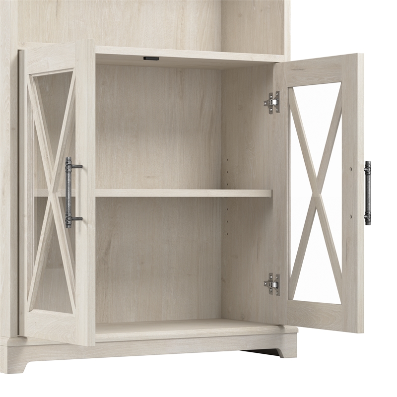 Bowery Hill Engineered Wood 5 Shelf Bookcase with Glass Doors in Linen White Oak