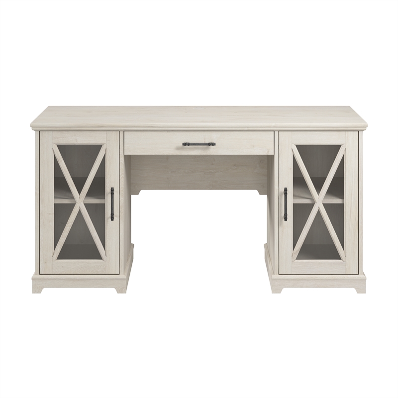 Bowery Hill Engineered Wood Desk with Keyboard Tray in Linen White Oak