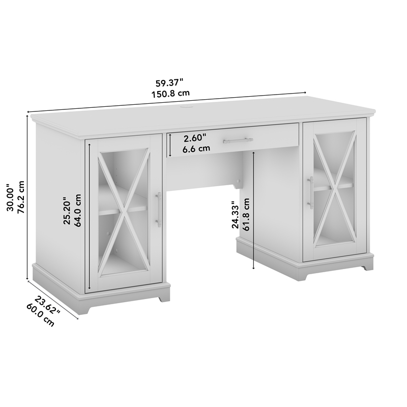Bowery Hill Engineered Wood Desk with Keyboard Tray in Linen White Oak
