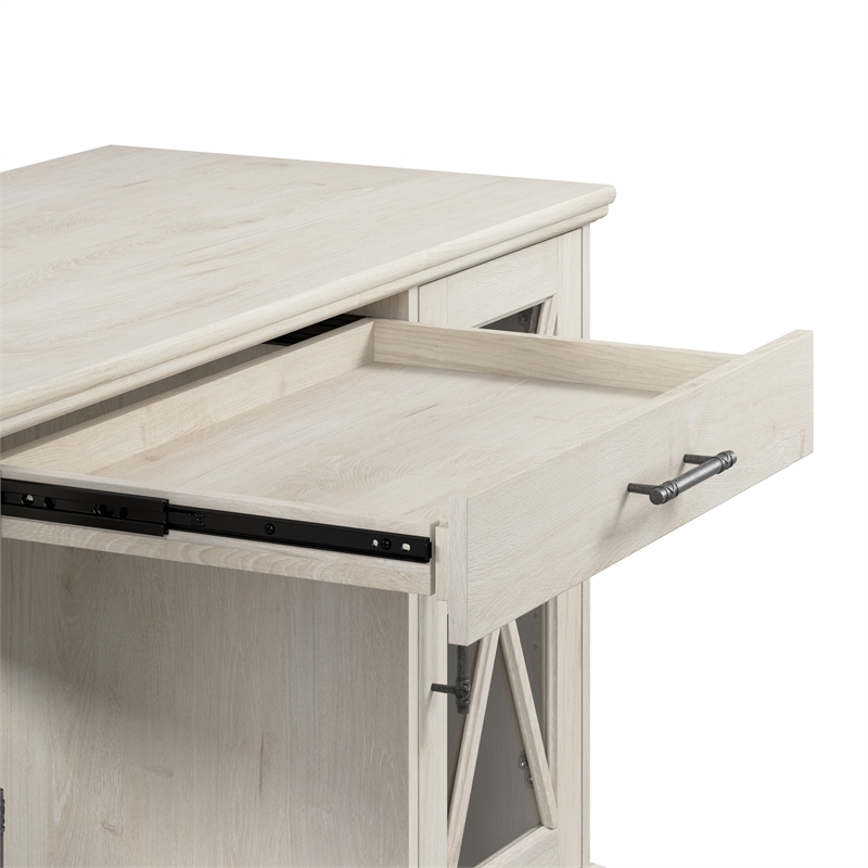 Bowery Hill Engineered Wood Desk with Keyboard Tray in Linen White Oak