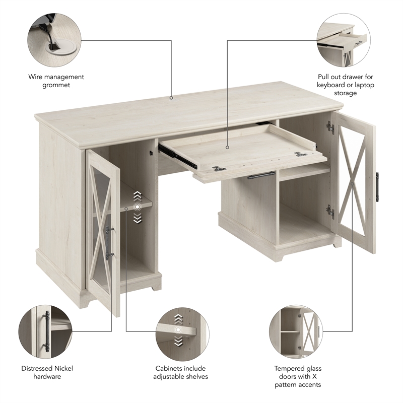 Bowery Hill Engineered Wood Desk with Keyboard Tray in Linen White Oak