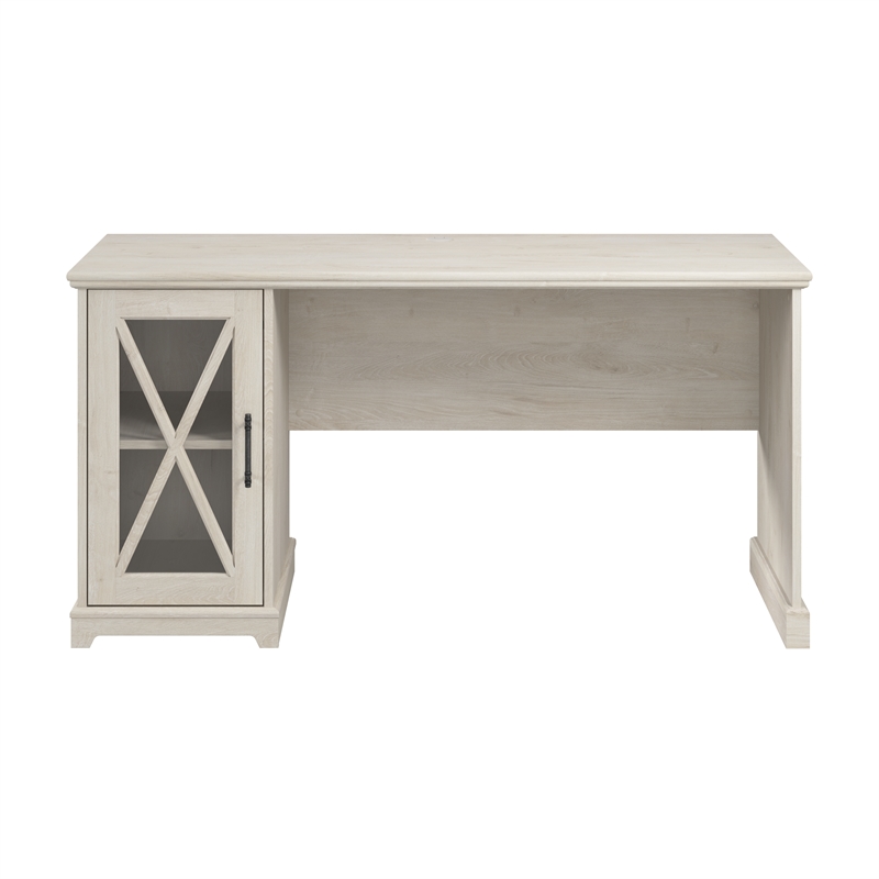 Bowery Hill Engineered Wood Desk with Storage Cabinet in Linen White Oak