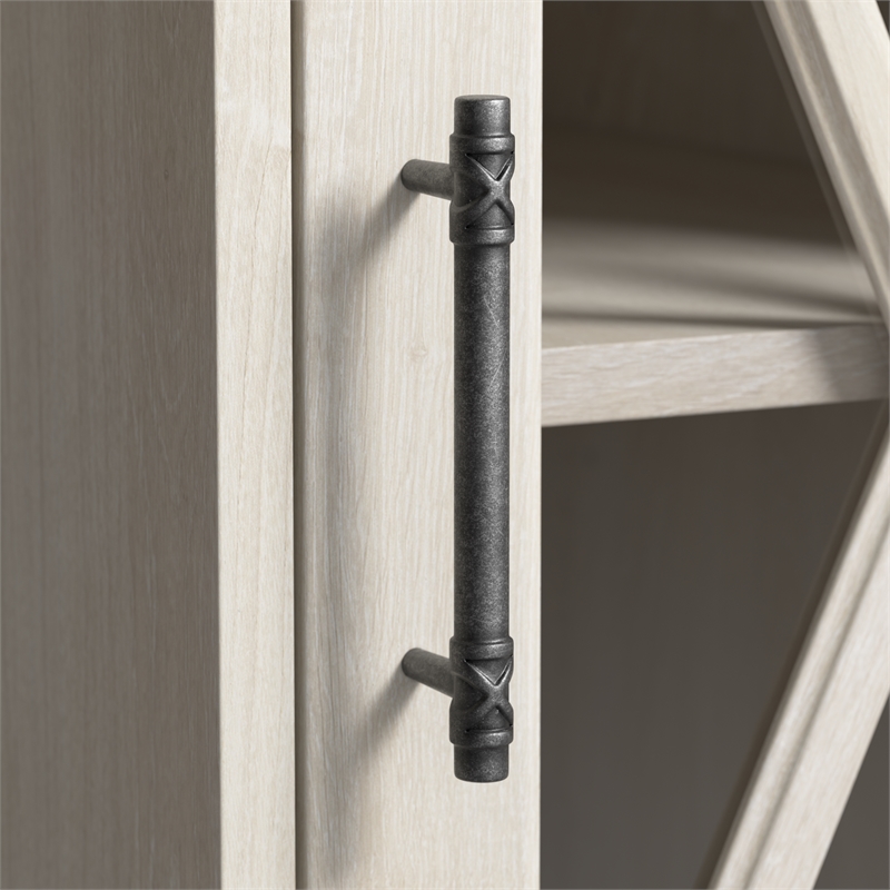 Bowery Hill Engineered Wood Desk with Storage Cabinet in Linen White Oak