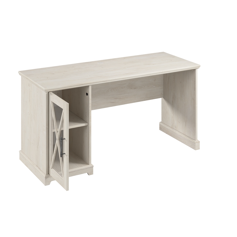 Bowery Hill Engineered Wood Desk with Storage Cabinet in Linen White Oak