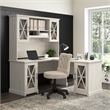 Bowery Hill Engineered Wood Desk with Storage Cabinet in Linen White Oak