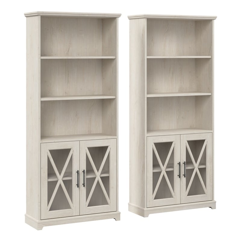 Bowery Hill 5-Shelf Engineered Wood Bookcase in Linen White Oak (Set of 2)
